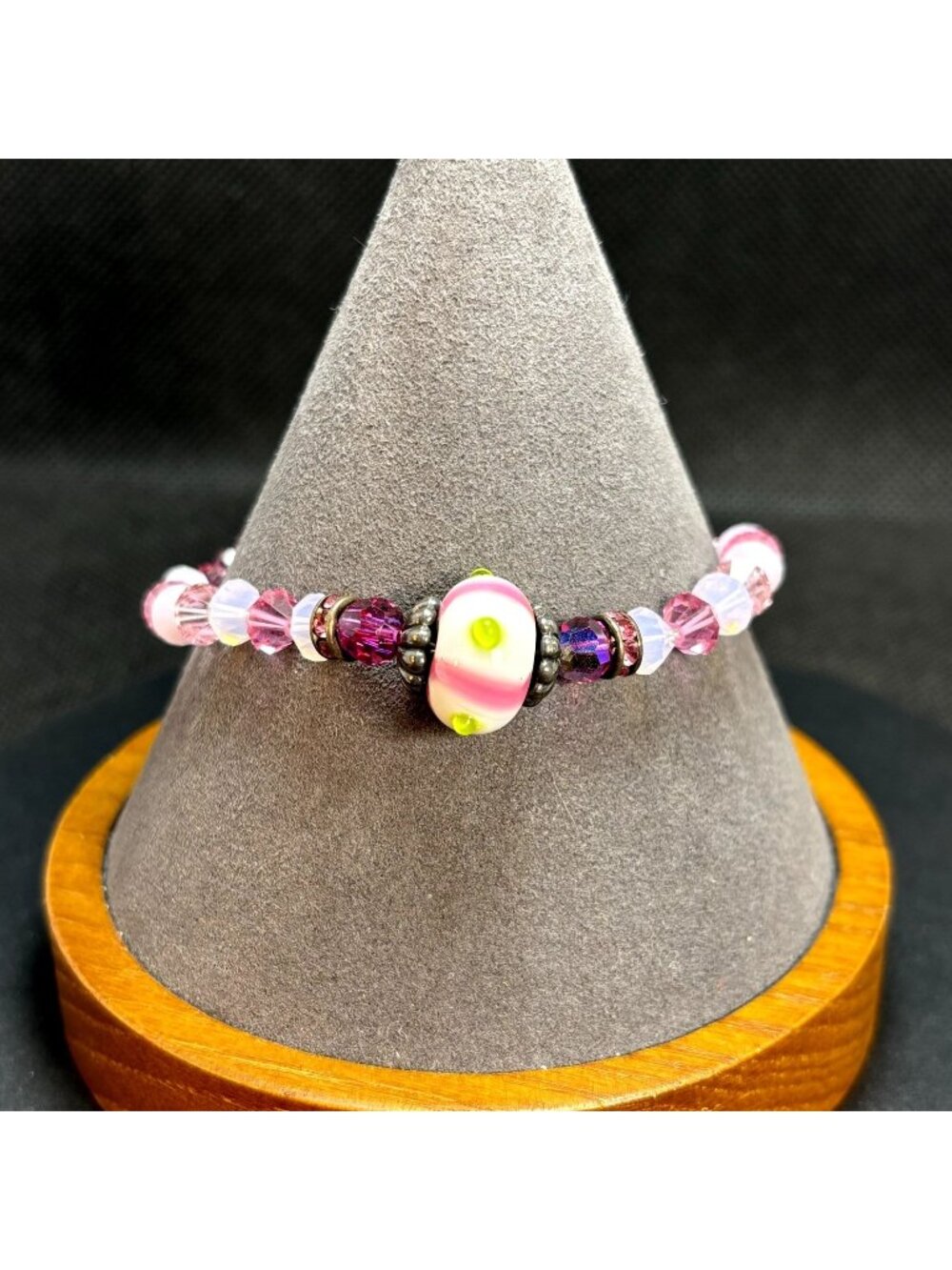 Faceted Crystal Beaded Bracelet VTG Sterling Silver 925 Size 7.75'' Length